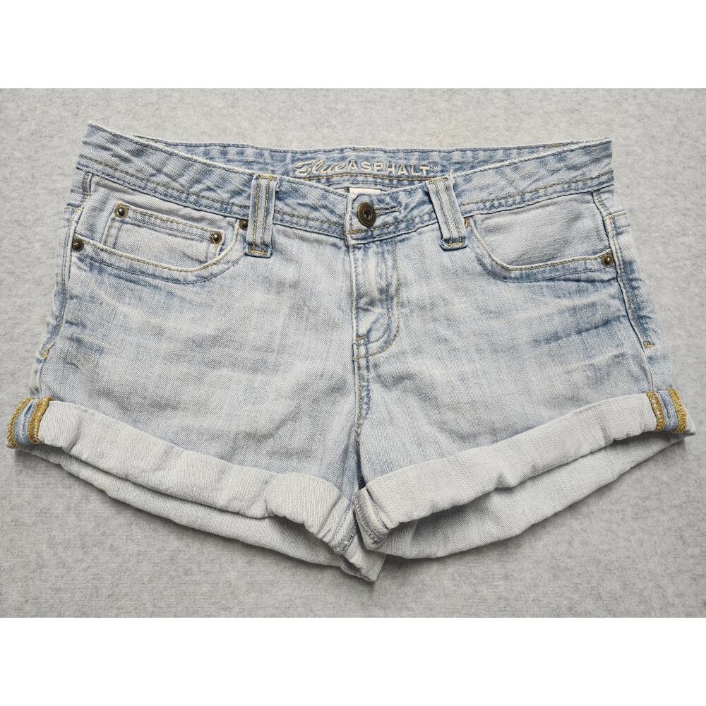 Blue Asphalt Denim Shorts Womens Size 7 Light Wash Cuffed Stretch Low Rise